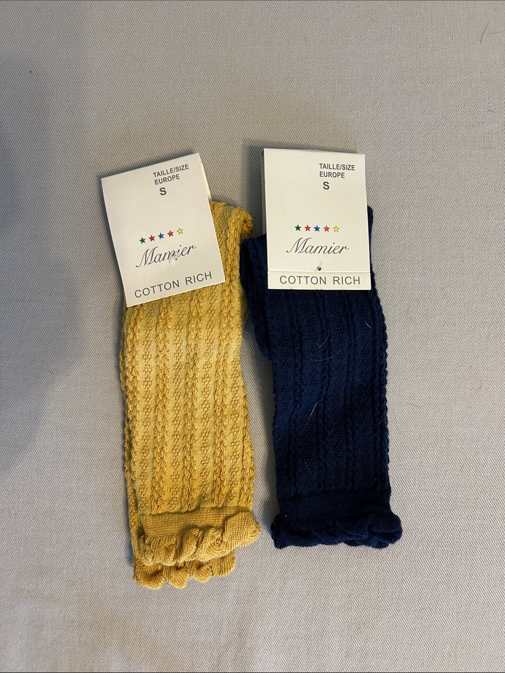 Girls Knee High Socks - Yellow & Navy - Small